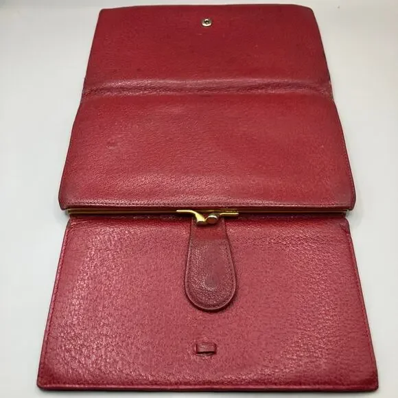 VTG Gucci Wallet Red Leather Bifold Kisslock Framed Card Holder Classic Luxury - Picture 15 of 15